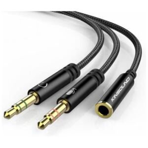 3.5mm Headphone Splitter, Gold Plated Headset 3.5mm Female to 2 Dual Male Microphone Audio Stereo Jack for PC, Laptop 0.2 m Stereo Audio Cable (Compatible with PC, Laptop, Black)