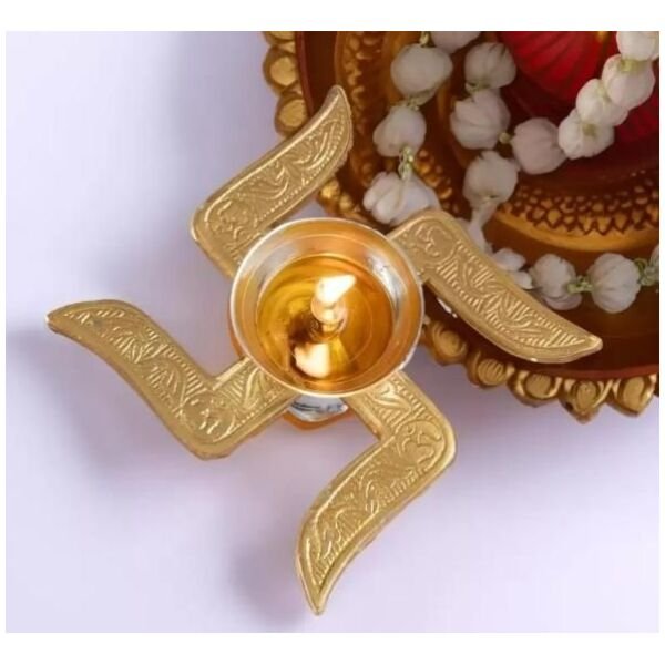 Brass Swastik Diya - Image 2