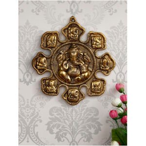 CraftIndia 9 variants of Lord Ganesha Golden Metal Wall Hanging