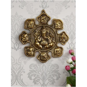 CraftIndia 9 variants of Lord Ganesha Golden Metal Wall Hanging