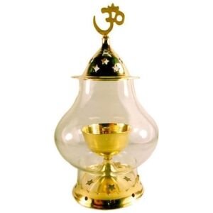 Brass Akhand Diya with Borosilicate Glass for Puja Home Temple Oil Lamp Tea Holder