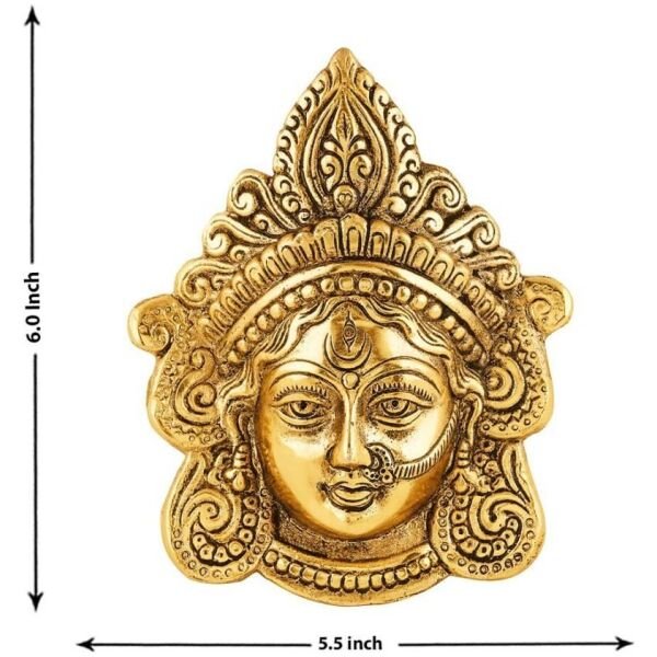 Ambika Durga Face Wall Hanging Metal Idol Showpiece 15.24 cm (Gold Plated, Metal, Gold) - Image 3