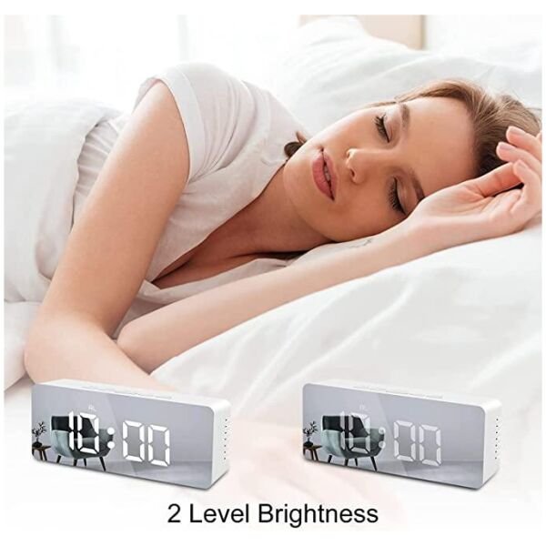Digital Alarm Clock, LED Display Clock Best Makeup Bedroom Mirror Travel Alarm Office Bedroom Clock, Alarm Clock with Snooze, Dimmer Control, Support Battery Powered - Image 2