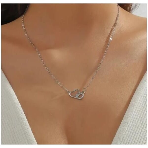 Womens Dual Heart Pendant With Chain Micro Plating
