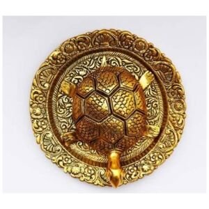 Tortoise on Glass Plate with Golden Border Vastu Yantra Showpiece