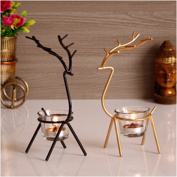 CraftIndia Set of 2 Deer Shape Decorative Handcrafted Metal Tea Light Holder - Image 2