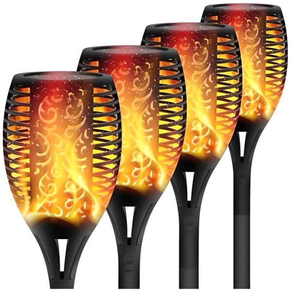 Solar Lights Outdoor Waterproof Dancing Fire Mashaal Flame Torch 96 LED Lantern Landscape Decoration Lighting Auto On/Off for Garden Balcony Driveway's ( Pack of 1)