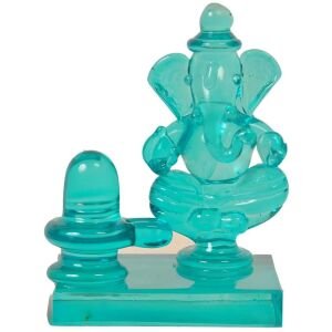 Crystal Ganesh With Shivling For Pooja Mandir Divine Blessings Showpiece - 6.5 cm (Crystal, Green)