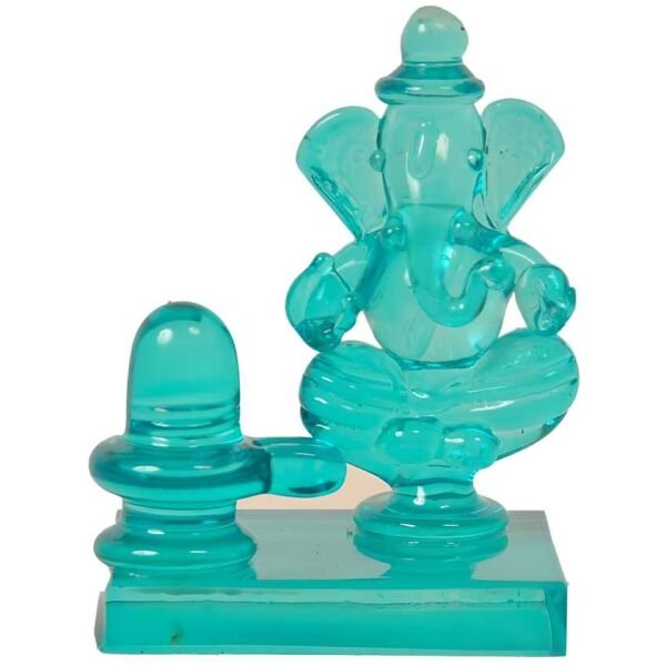 Crystal Ganesh With Shivling For Pooja Mandir Divine Blessings Showpiece - 6.5 cm  (Crystal, Green)