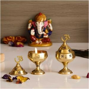 CraftIndia Set of 2 Om and Swastik Brass Diya