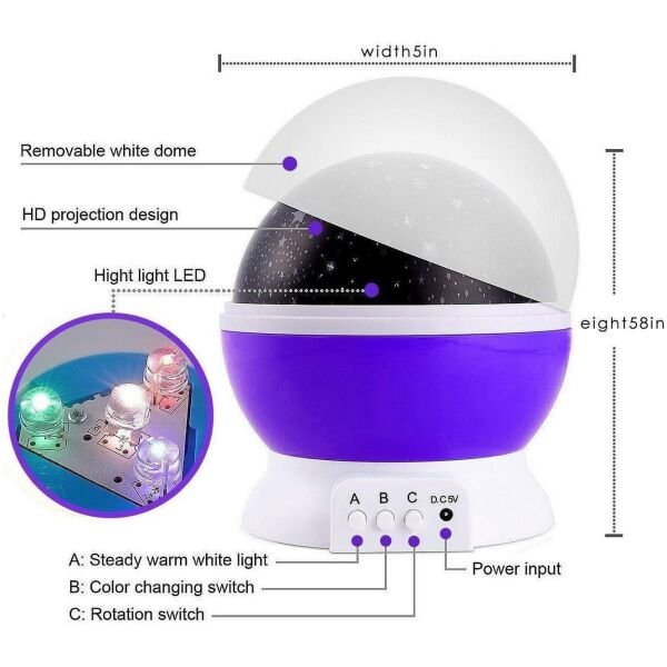 Star Master Rotating 360 Degree Moon Night Light Lamp Projector with Colors and USB Cable,Lamp for Kids Room Night Bulb (Multi Color,Pack of 1) (Random) - Image 3
