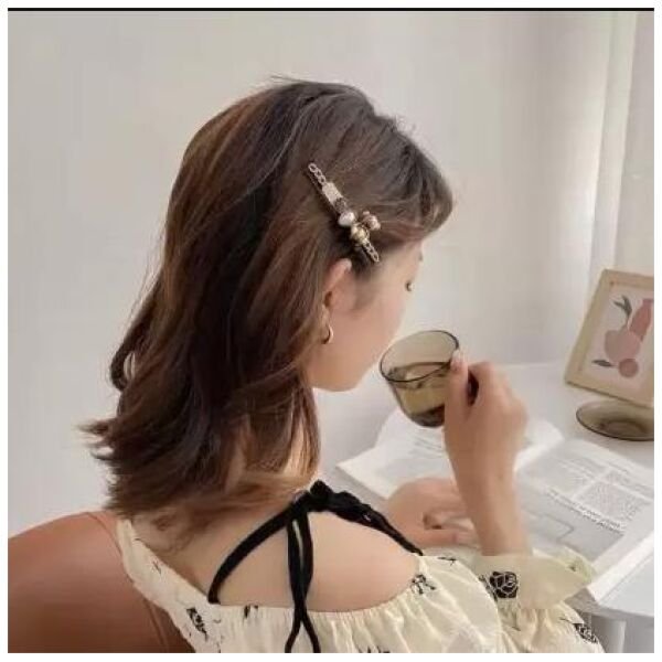 Gracious Pearl Gold Plated Hairclip Jewellery For Women Hair Pin (Black) - Image 3