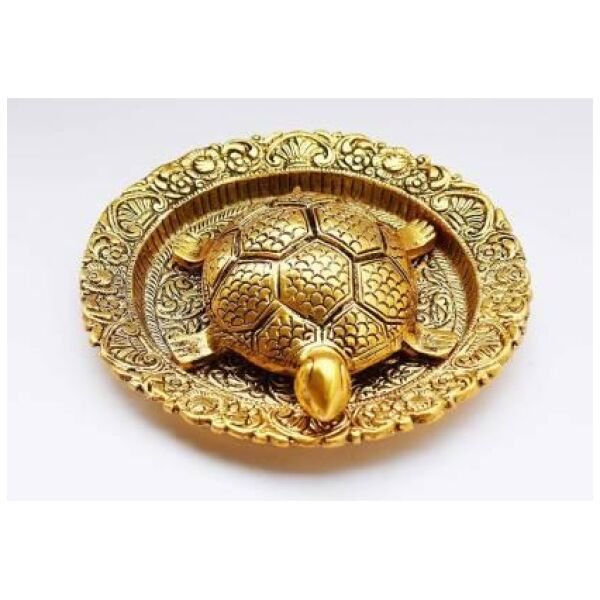 Tortoise on Glass Plate with Golden Border Vastu Yantra Showpiece - Image 2