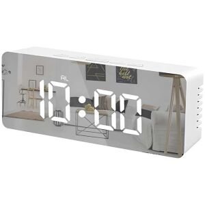Digital Alarm Clock, LED Display Clock Best Makeup Bedroom Mirror Travel Alarm Office Bedroom Clock, Alarm Clock with Snooze, Dimmer Control, Support Battery Powered