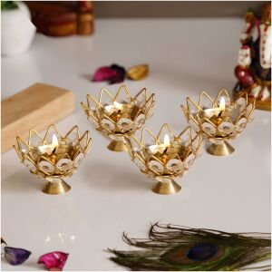 CraftIndia Set of 4 Lotus Shape Crystal Tea Light Holder