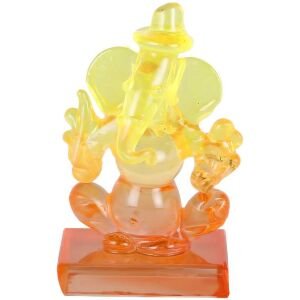 Crystal Ganesh Twin Side Face Car Dashboard Idols Showpiece 6.5 cm (Crystal, Multicolor)