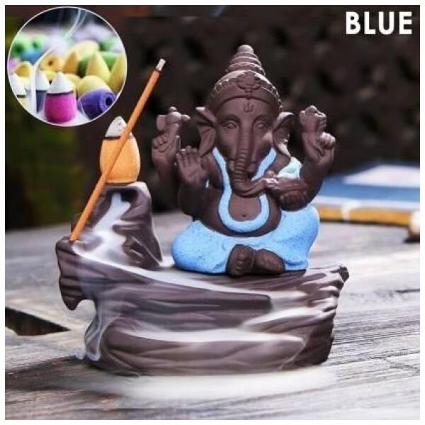 Handcrafted Meditation Monk Ganesha Smoke Backflow Cone Incense Holderv - Image 2