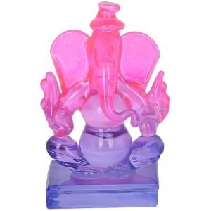 Crystal Ganesh Twin Side Face Car Dashboard Idols Showpiece - 6.5 cm (Crystal, Multicolor)