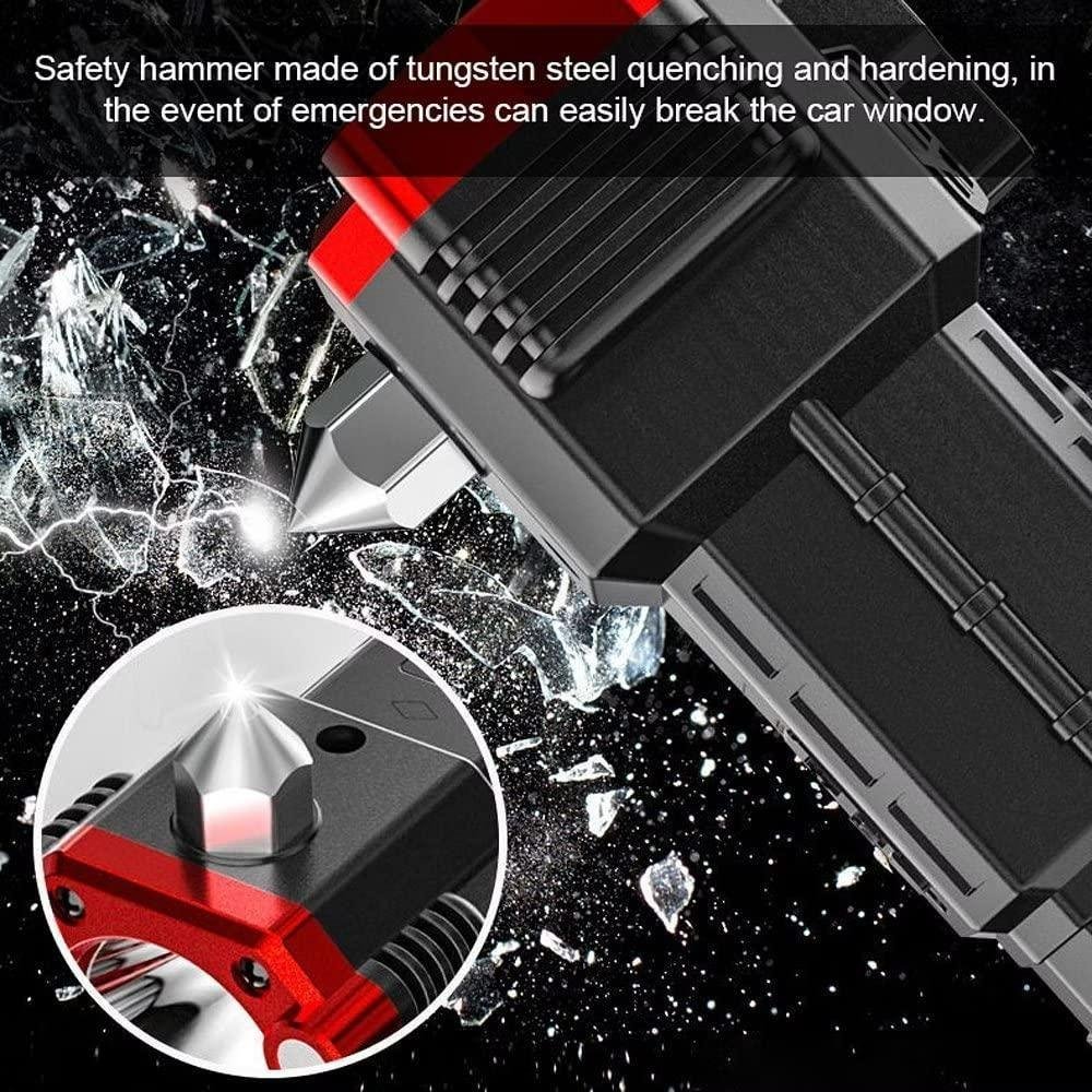 Portable LED Flashlight Multifunctional Work Light Power Bank Emergencies Safety Hammer Waterproof with Sidelight 4 Light Modes for Car Outdoor Camping Hiking Adventure Inspection Red yunfu - Image 2