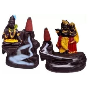 Backflow Smoke RadhaKrishn & Shiva with 20 Smoke Incense Cone For Living Room, Bed room, Office and Home Decor – 10 cm