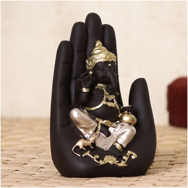 CraftIndia Golden Handcrafted Palm Ganesha Decorative Showpiece - Image 2
