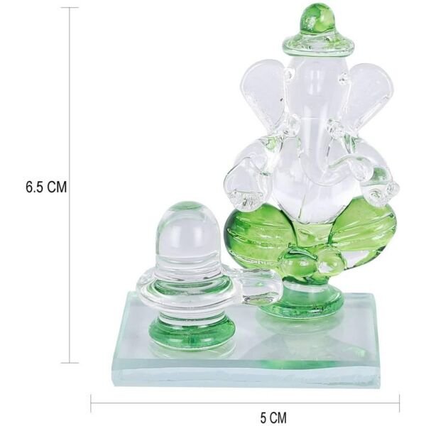 Crystal Ganesh Idol with Shivling Design Divine Car Dashboard Showpiece - 6.5 cm  (Crystal, Green) - Image 3