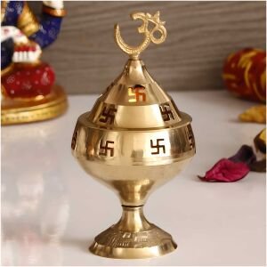 CraftIndia Om and Swastik Brass Diya