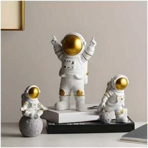 Astronaut Spaceman Statue Ornament Home Office Desktop Figurine Decors Set of 3 Golden