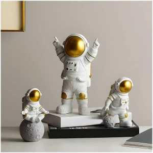 Astronaut Spaceman Statue Ornament Home Office Desktop Figurine Decors Set of 3 Golden