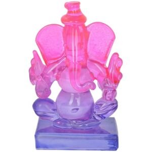 Crystal Ganesh Twin Side Face Car Dashboard Idols Showpiece 6.5 cm (Crystal, Multicolor)