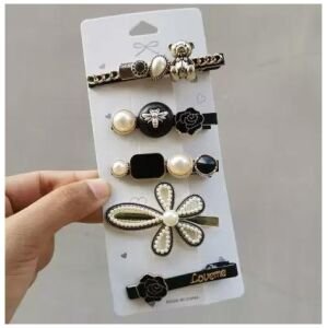 Gracious Pearl Gold Plated Hairclip Jewellery for Women Hair Pin (Black)