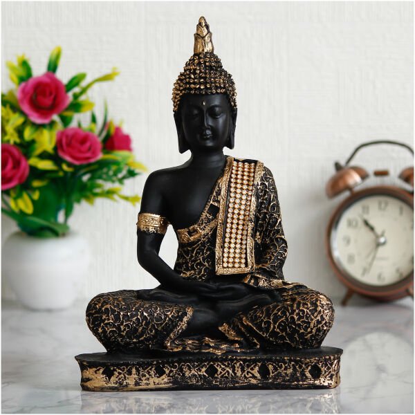CraftIndia Black and Golden Meditating Lord Buddha Handcrafted Decorative Showpiece - Image 2