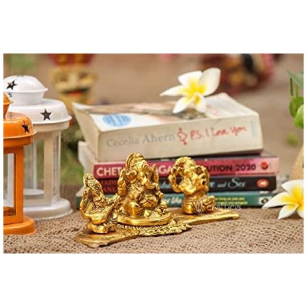 Design Gold Plated Lakshmi Ganesh Saraswati Idol with Deepak Showpiece - Image 2