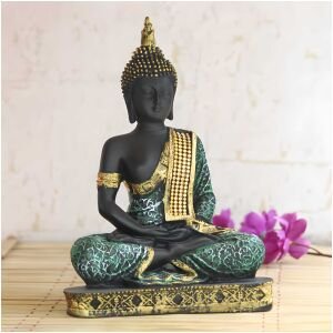 CraftIndia Green Meditating Buddha Decorative Showpiece - 24 cm