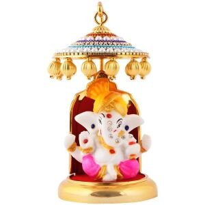 Ganesh Ji Idol Statue for Car Dashboard Showpiece 6 cm (Polyresin, Multicolor)