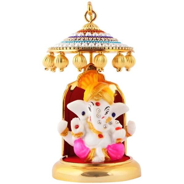 Ganesh Ji Idol Statue for Car Dashboard Showpiece 6 cm (Polyresin, Multicolor)