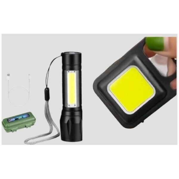 Mini LED COB Flashlight Keychain Light With LED Zoomable Metal 7w Torch - Image 3