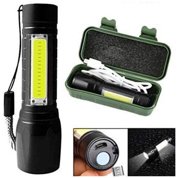Mini Portable XPE + COB LED Tactical Flashlight with 3 Adjustable Modes & Inbuilt Rechargeable Battery for Emergency Usage