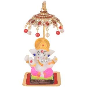 Chatri Aasan Ganesh Idols Decorative Showpiece - 6 cm (Polyresin, Gold)