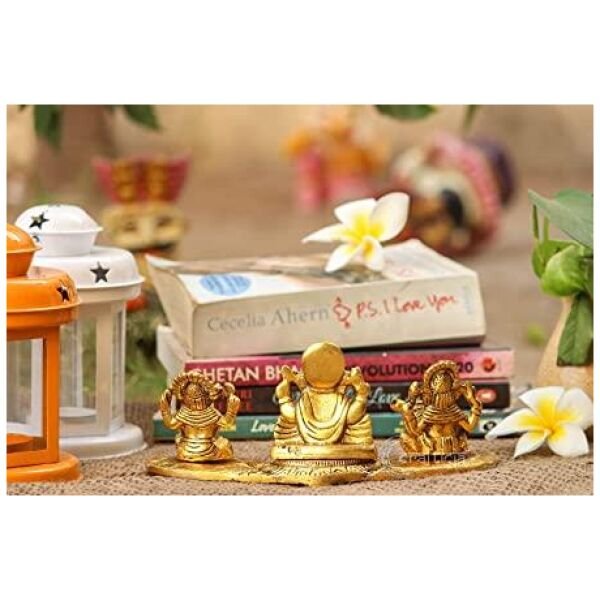 Design Gold Plated Lakshmi Ganesh Saraswati Idol with Deepak Showpiece - Image 3