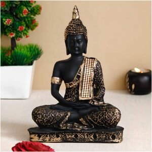CraftIndia Black and Golden Meditating Lord Buddha Handcrafted Decorative Showpiece