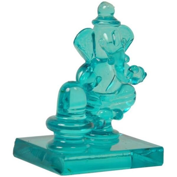 Crystal Ganesh With Shivling For Pooja Mandir Divine Blessings Showpiece - 6.5 cm  (Crystal, Green) - Image 3
