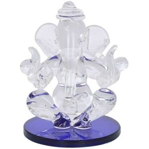 Crystal Ganesha Twin Side Face For Car Dashboard Idols Showpiece - 5.5 cm (Crystal, Blue)