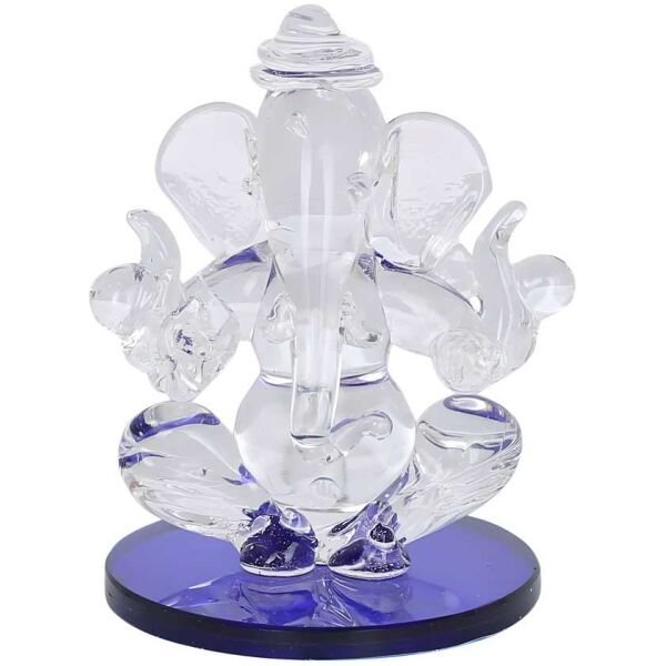 Crystal Ganesha Twin Side Face For Car Dashboard Idols Showpiece - 5.5 cm (Crystal, Blue)