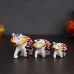 Handcrafted Set of 3 Multicolor Elephant Statues Animal Figurines Decorative Showpieces