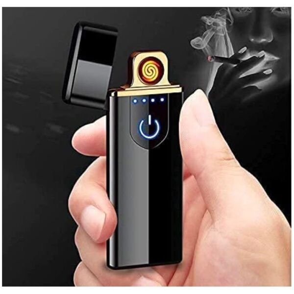 Rechargeable Windproof Slim Coil Lighter with Smart Fingerprint Sensor Double Side Ignition Lighter Cigarette - Image 2