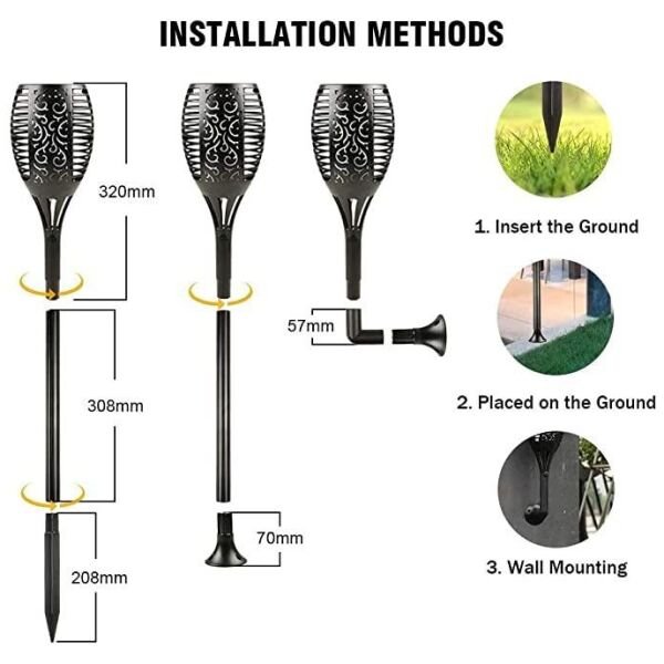 Solar Lights Outdoor Waterproof Dancing Fire Mashaal Flame Torch 96 LED Lantern Landscape Decoration Lighting Auto On/Off for Garden Balcony Driveways ( Pack of 1) - Image 3