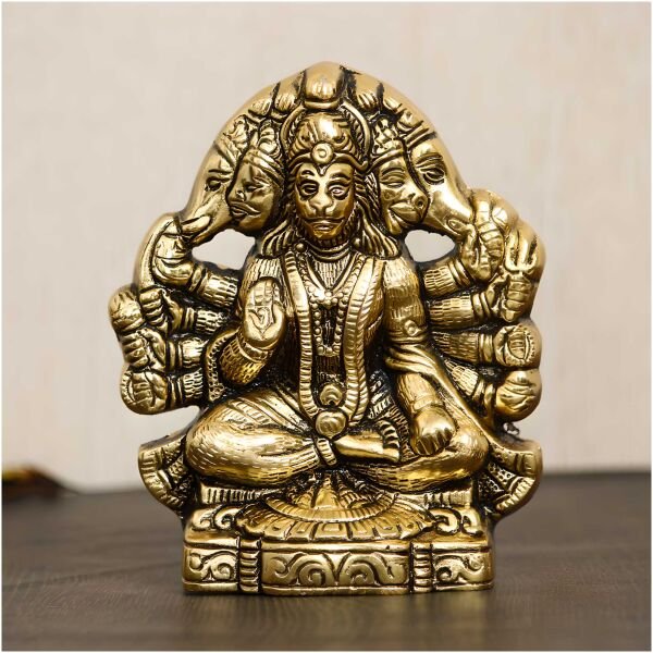 CraftIndia Golden Panch Mukhi Hanuman Metal Decorative Showpiece