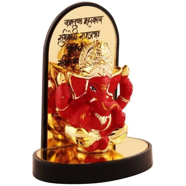 Gold Plate Ganesh Ji Idol Statue Decorative Showpiece - 3.25 cm (Polyresin, Multicolor) - Image 3