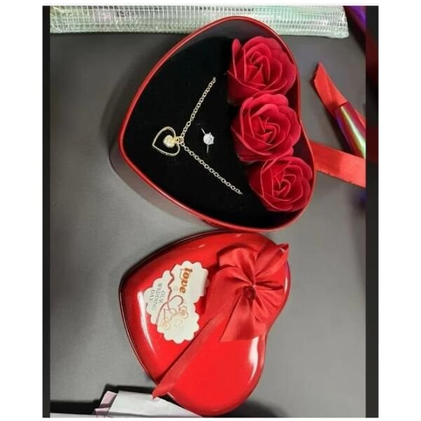 Floweraura Sparkling Love Adornments Jewelry & Artificial Flower in Heart Red Box Valentines Gift
